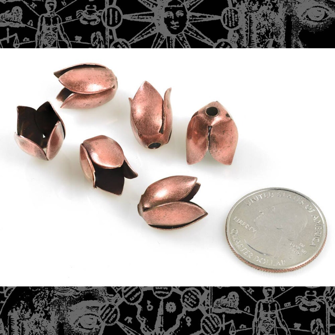 Antiqued Copper Plated Brass Medium Tulips - Set of Six - C-BC20